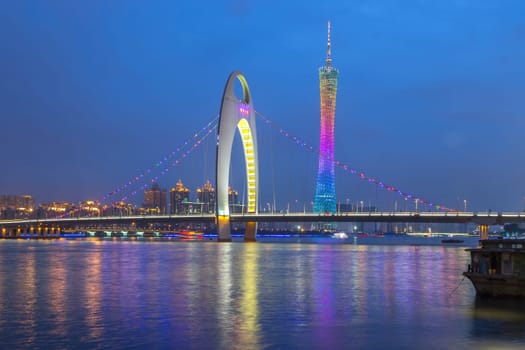 Guangzhou city, This photo was shot from perl river at Guangzhou after sunset.