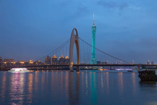 Guangzhou city, This photo was shot from perl river at Guangzhou after sunset.