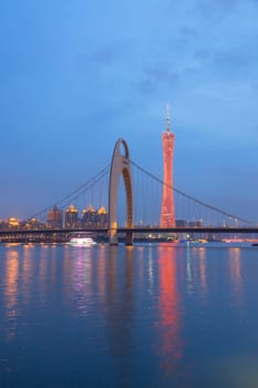 Guangzhou city, This photo was shot from perl river at Guangzhou after sunset.