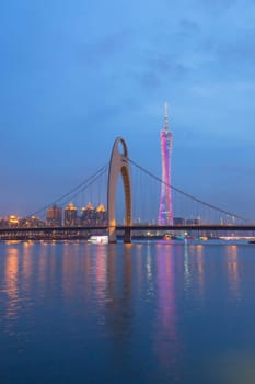 Guangzhou city, This photo was shot from perl river at Guangzhou after sunset.