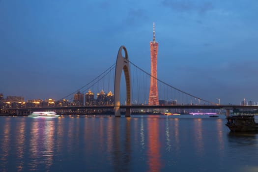 Guangzhou city, This photo was shot from perl river at Guangzhou after sunset.
