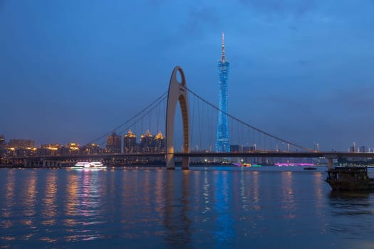 Guangzhou city, This photo was shot from perl river at Guangzhou after sunset.