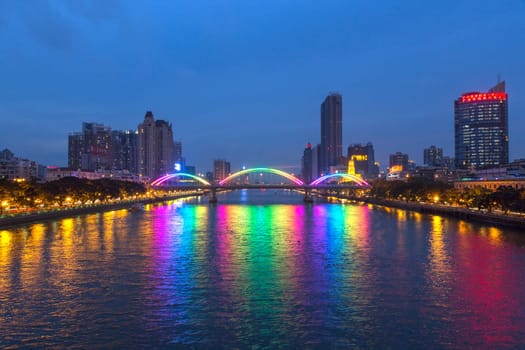 Guangzhou city, This photo was shot from perl river at Guangzhou after sunset.