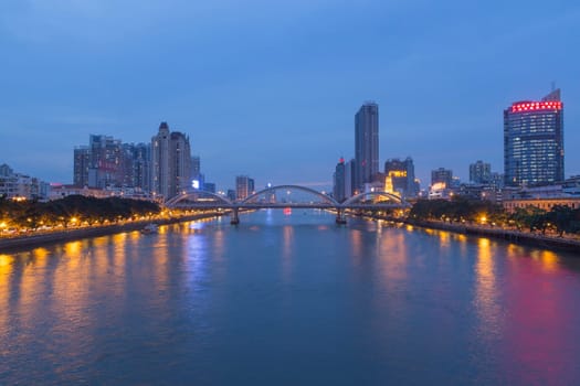 Guangzhou city, This photo was shot from perl river at Guangzhou after sunset.