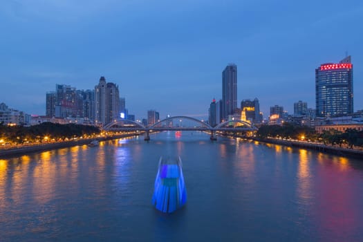 Guangzhou city, This photo was shot from perl river at Guangzhou after sunset.
