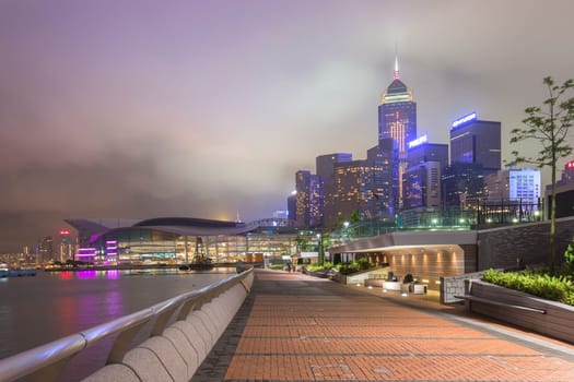 Hong Kong City, This photo was shot from the harbour front. The reflection of building at night time.