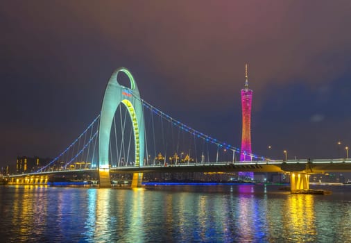 Guangzhou city, This photo was shot from perl river at Guangzhou after sunset.