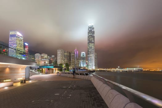 Hong Kong City, This photo was shot from the harbour front. The reflection of building at night time.