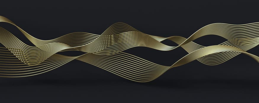 Golden wire abstract background 3D rendering illustration isolated on black background