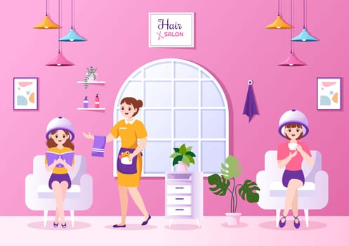Hair Salon with Hairdresser, Haircut, Haircare and Hairstyle in Beauty Salon or Barber in Flat Cartoon Hand Drawn Templates Illustration