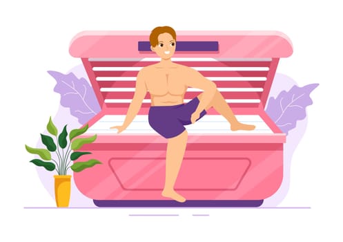 Tanning Bed Procedure to Get Exotic Skin with Modern Technology at the Spa Salon Solarium in Flat Cartoon Hand Drawn Templates Illustration