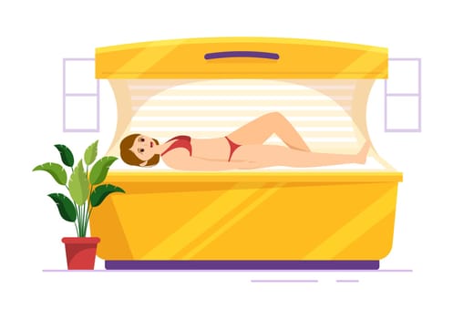 Tanning Bed Procedure to Get Exotic Skin with Modern Technology at the Spa Salon Solarium in Flat Cartoon Hand Drawn Templates Illustration