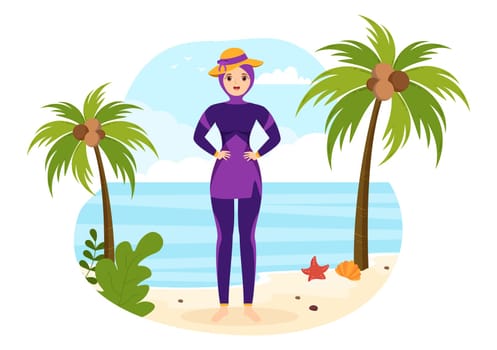 Swimwear with Different Designs of Bikinis and Swimsuits for Women at the Summer Beach in Flat Style Cartoon Hand Drawn Templates Illustration