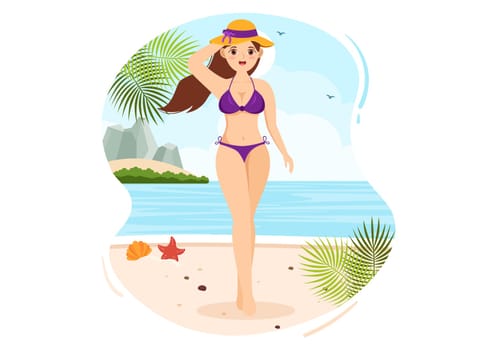 Swimwear with Different Designs of Bikinis and Swimsuits for Women at the Summer Beach in Flat Style Cartoon Hand Drawn Templates Illustration