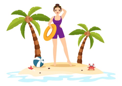 Swimwear with Different Designs of Bikinis and Swimsuits for Women at the Summer Beach in Flat Style Cartoon Hand Drawn Templates Illustration