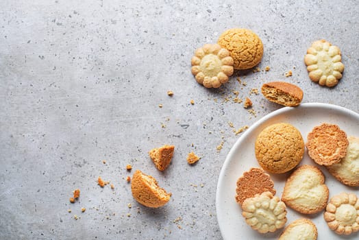Tasty homemade sugar cookies of all shapes and sizes. Holidays, celebration and cooking concept