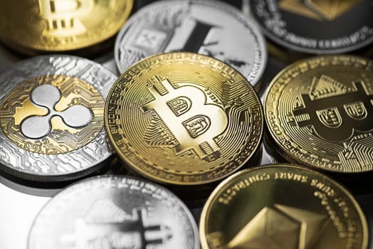 Bitcoin and alt coins cryptocurrency close up shoot