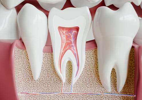 anatomy of a tooth with complete dentition -- 3D Rendering