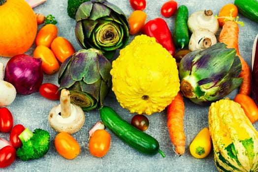 Assortment of fresh vegetables. Variety of raw vegetable ingredients.