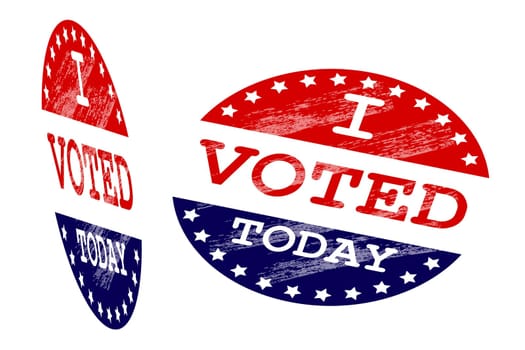 Two stickers with the inscription I voted today in a grunge style projection close-up on a white background. Vector image