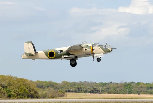 World War II era American bomber takeoff
