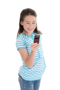 Cute Caucasian girls texting on a cell phone
