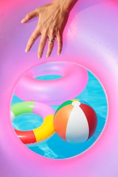 Inflatable toys seen through a rubber ring