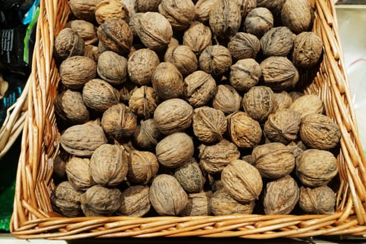 Fresh walnuts in a basket
