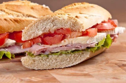 rustic french baguete with ham and cheese