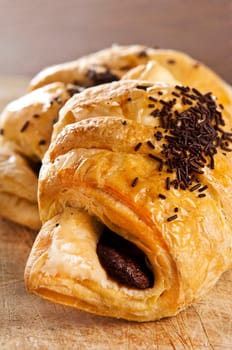 A couple of delicious chocolate croissants