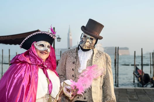 VENICE, ITALY - Febrary 21 2019: The masks of the Venice carnival 2019.
