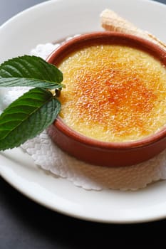 A rich traditional french dessert.  Macro shot with selective focus on middle of topping..