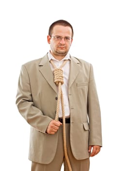 Businessman with rope instead of tie - isolated