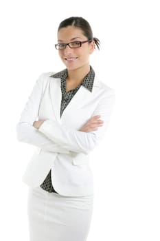 Attractive businesswoman with white suit portrait on studio