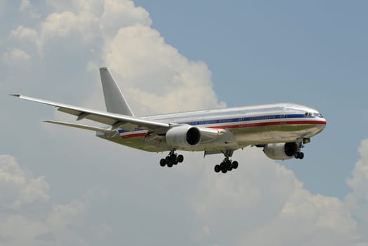 Modern jet airplane carrying passengers