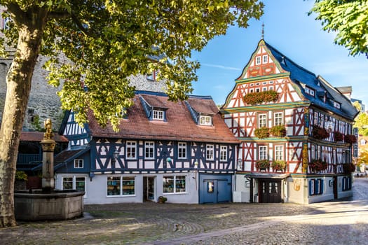 Idyllic Streets and Buildings in small Town Idstein in Hesse, Germany.
