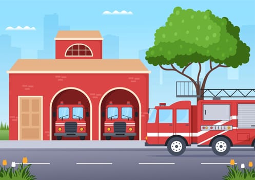 Fire Department with Firefighters Extinguishing House, Forest and Helping People in Various Situations in Flat Hand Drawn Cartoon Illustration