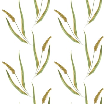 Textile seamless floral pattern with wild grasses and cereals. Design for kitchen home textiles, tablecloths, curtains, bed linen, dress fabrics, wrapping paper