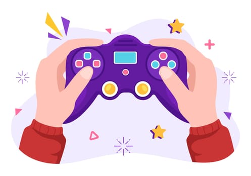Video Game with Kids Playing Gamepad Controllers Fighting Console on Android Mobile Computer in Flat Cartoon Hand Drawn Template Illustration