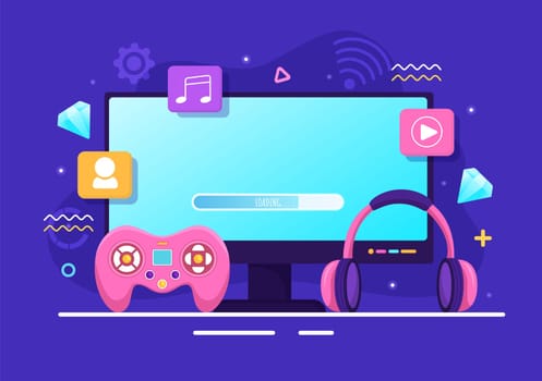 Video Game with Kids Playing Gamepad Controllers Fighting Console on Android Mobile Computer in Flat Cartoon Hand Drawn Template Illustration