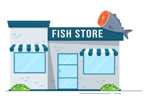 Fish Store to Market Various Fresh and Hygienic Products Seafood in Flat Cartoon Hand Drawn Templates Illustration