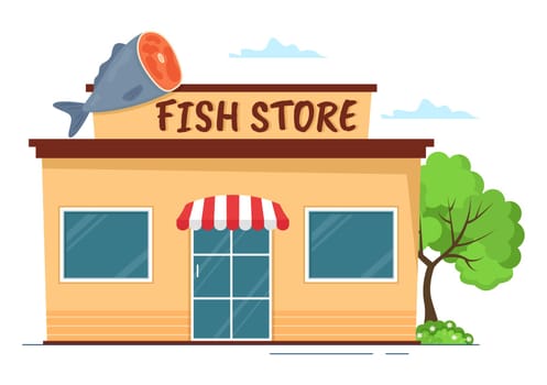 Fish Store to Market Various Fresh and Hygienic Products Seafood in Flat Cartoon Hand Drawn Templates Illustration