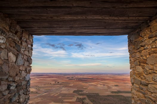 Aerial view of Campina Sur district from Reina Muslim Citadel, Badajoz, Extremadura, Spain