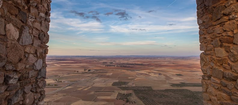Aerial view of Campina Sur district from Reina Muslim Citadel, Badajoz, Extremadura, Spain