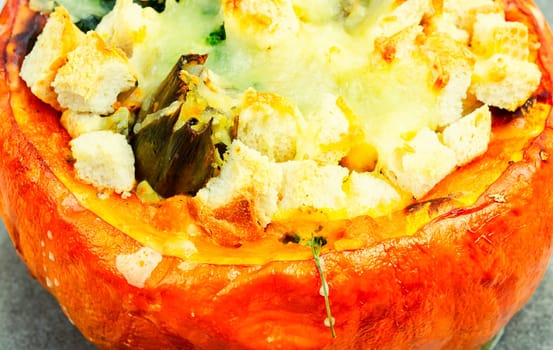 Half baked squash stuffed with mushrooms, spinach and artichoke. Autumn recipe