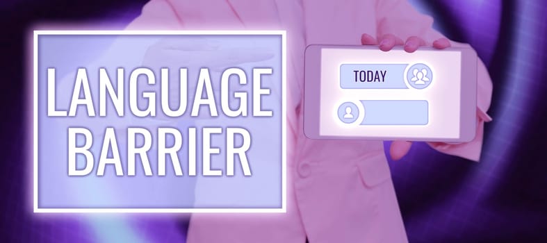 Hand writing sign Language Barrier, Business overview difficulties in communication Speaking different language