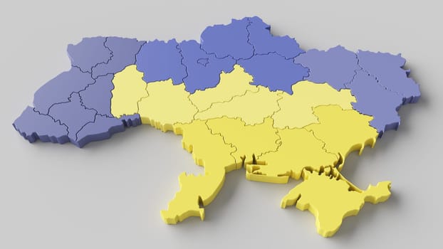 Ukraine as 3D rendering on a white background with a lot of details and high resolution.