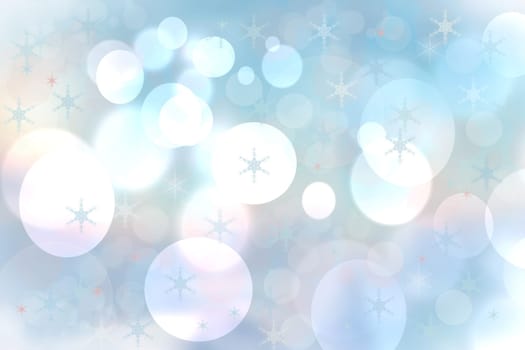 Abstract blurred festive delicate winter christmas or Happy New Year background texture with shiny light turquoise blue and bright bokeh lighted stars and snowflakes. Card concept.