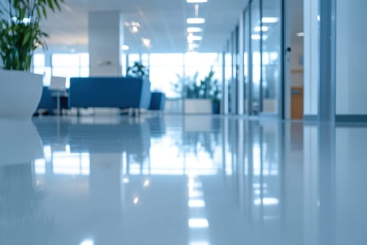 Simple and stylish office environment, bright space with clean shiny floor and blur effect.