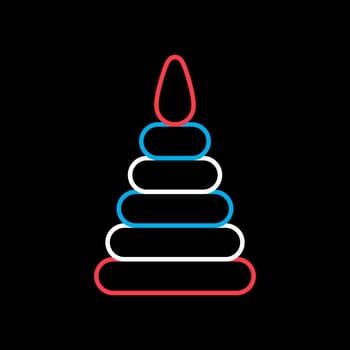 Pyramid toy isolated vector on black background icon. Graph symbol for children and newborn babies web site and apps design, logo, app, UI